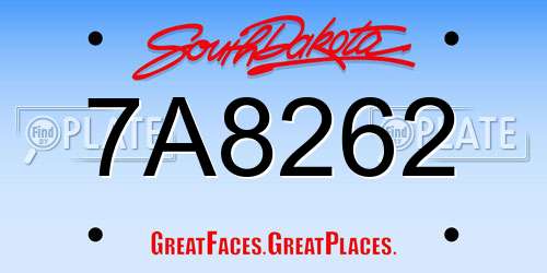 7A8262 South Dakota License Plate