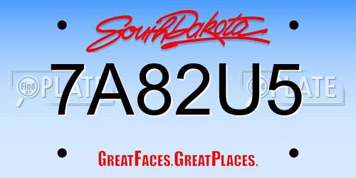 7A82U5 South Dakota License Plate