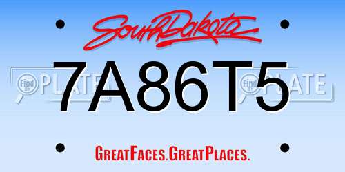 7A86T5 South Dakota License Plate
