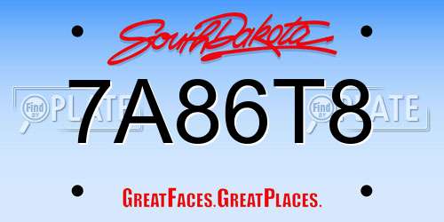 7A86T8 South Dakota License Plate