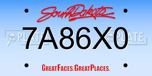 7A86X0 South Dakota License Plate