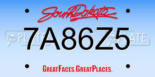 7A86Z5 South Dakota License Plate