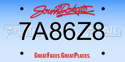 7A86Z8 South Dakota License Plate