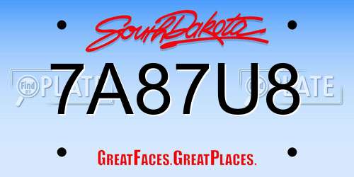 7A87U8 South Dakota License Plate