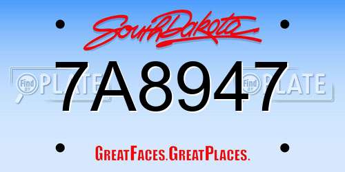 7A8947 South Dakota License Plate