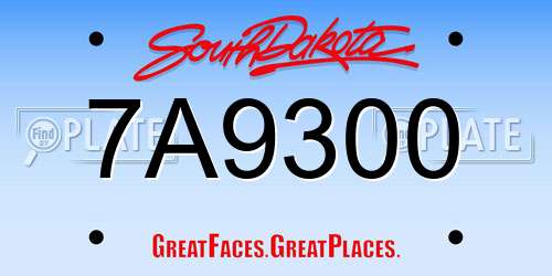 7A9300 South Dakota License Plate