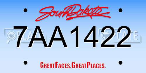 7AA1422 South Dakota License Plate