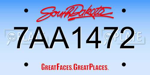 7AA1472 South Dakota License Plate