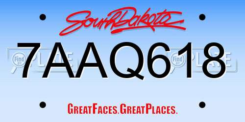 7AAQ618 South Dakota License Plate