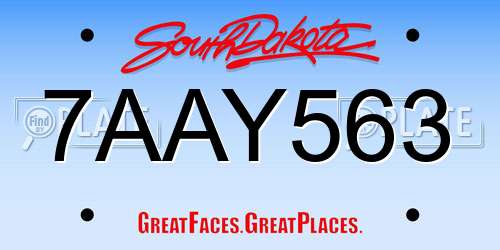 7AAY563 South Dakota License Plate