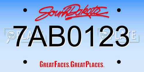 7AB0123 South Dakota License Plate