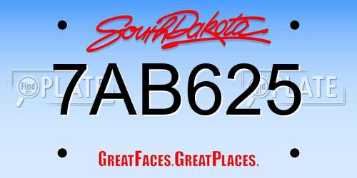 7AB625 South Dakota License Plate