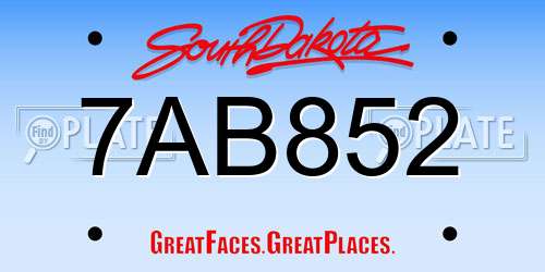 7AB852 South Dakota License Plate