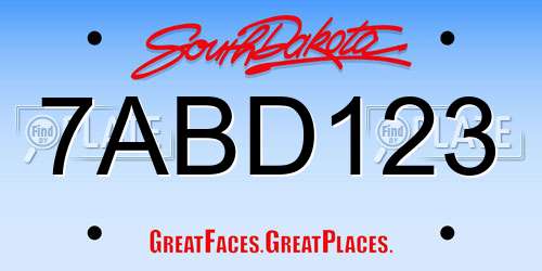 7ABD123 South Dakota License Plate