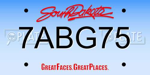 7ABG75 South Dakota License Plate
