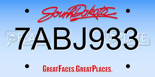 7ABJ933 South Dakota License Plate