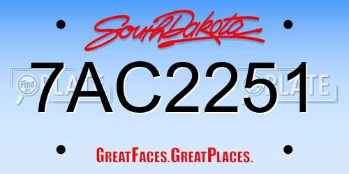 7AC2251 South Dakota License Plate