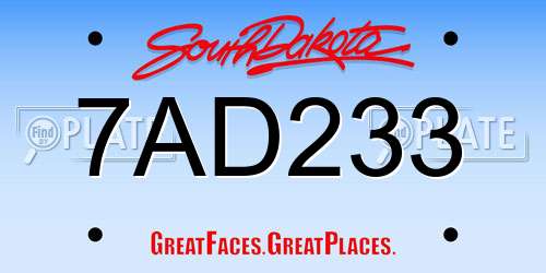 7AD233 South Dakota License Plate