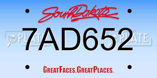 7AD652 South Dakota License Plate