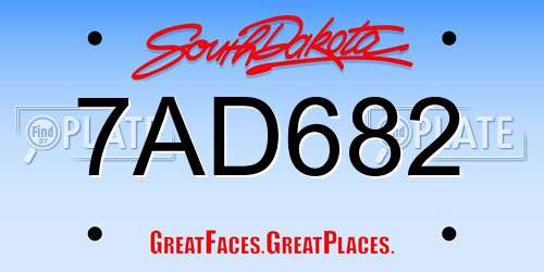 7AD682 South Dakota License Plate