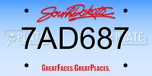 7AD687 South Dakota License Plate