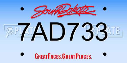 7AD733 South Dakota License Plate