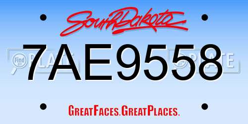 7AE9558 South Dakota License Plate