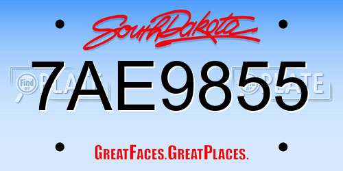 7AE9855 South Dakota License Plate