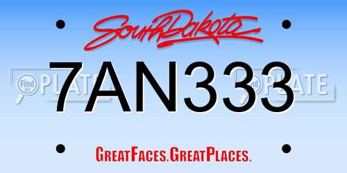 7AN333 South Dakota License Plate