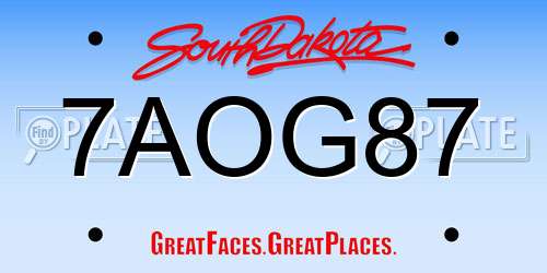 7AOG87 South Dakota License Plate