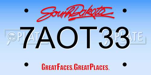 7AOT33 South Dakota License Plate