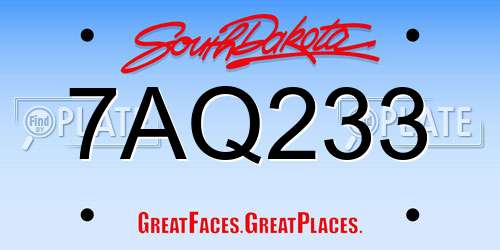 7AQ233 South Dakota License Plate
