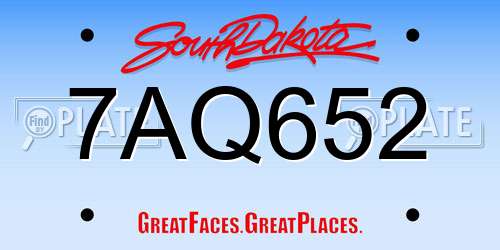 7AQ652 South Dakota License Plate
