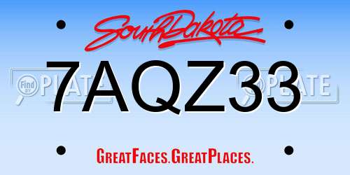 7AQZ33 South Dakota License Plate