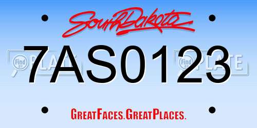7AS0123 South Dakota License Plate