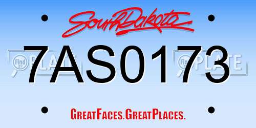 7AS0173 South Dakota License Plate