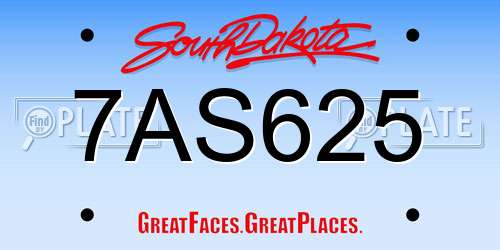 7AS625 South Dakota License Plate
