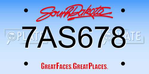 7AS678 South Dakota License Plate