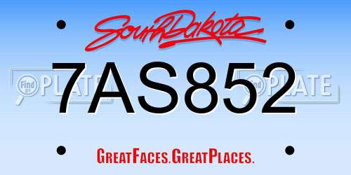 7AS852 South Dakota License Plate