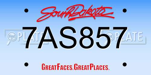 7AS857 South Dakota License Plate