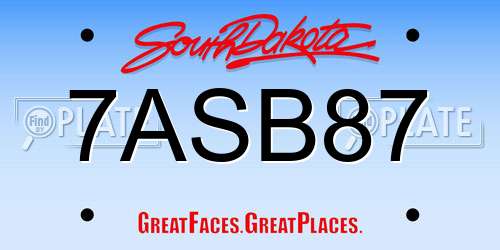 7ASB87 South Dakota License Plate
