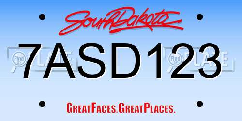 7ASD123 South Dakota License Plate