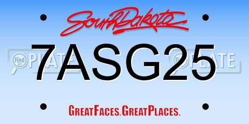 7ASG25 South Dakota License Plate