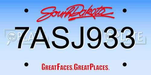 7ASJ933 South Dakota License Plate