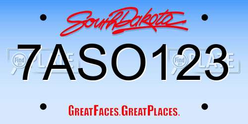 7ASO123 South Dakota License Plate