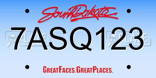 7ASQ123 South Dakota License Plate
