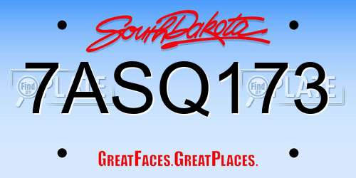 7ASQ173 South Dakota License Plate
