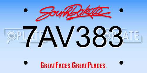 7AV383 South Dakota License Plate