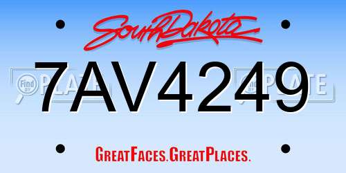 7AV4249 South Dakota License Plate