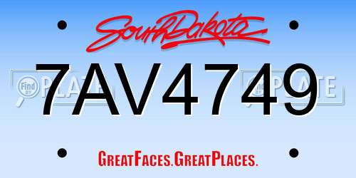 7AV4749 South Dakota License Plate